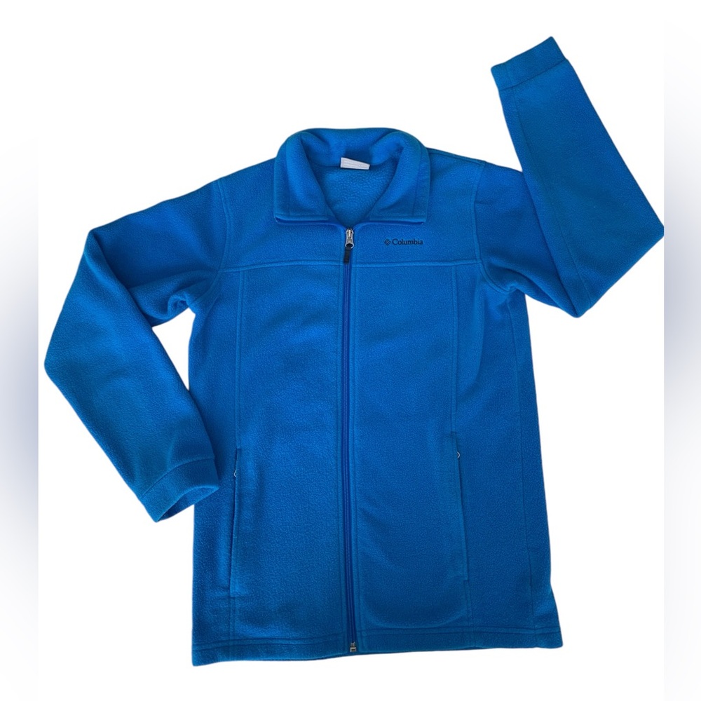 Columbia Boys Large 14/16 Blue Fleece Jacket Full Zip Mockneck Pockets